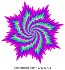 Pink flower with green spirals. Optical expansion illusion.