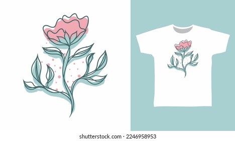 Pink flower hand drawn t shirt and apparel design concepts