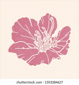 Pink flower hand drawn vector illustration. Floral background. Hand drawn vector botanical illustration. Template greeting card, wedding invitation banner. Sketch linear pink gradient spring flower