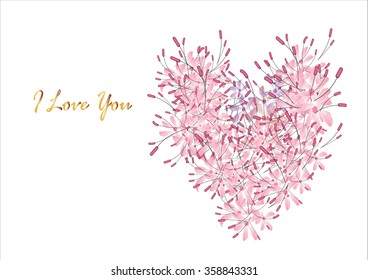 pink flower heart shape background,vector illustration