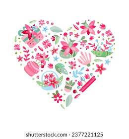rosafarbene Blütenheart Gestaltungsdesign mit flora Blossom Vektorvorlage