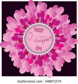 Pink flower of hearts.Vector Image. Design for greeting card with Day of Valentine, announcements, invitations to the celebration.