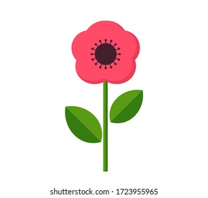 Pink flower icon, flat design. Vector illustration.