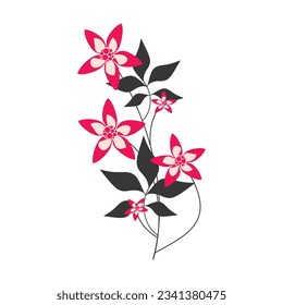 Vector de icono de flor rosa. Silhouette de ramas de hojas negras dibujadas a mano aislada. Dibujo floral, diseño gráfico, impresión, marca de belleza, tarjeta, afiche, logo, signo, símbolo. Ilustración botánica mínima.