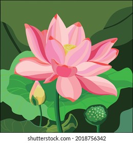 Pink flower illustration vector art in bloom