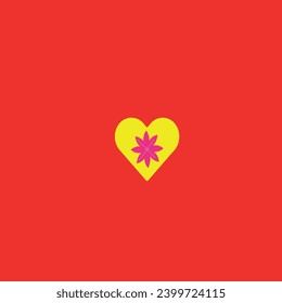 The pink flower inside the yellow heart and the white shapes inside it