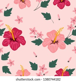 pink flower and leaf seameless pattern