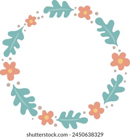 Pink flower with leaf wreath illustration for decoration on spring seaon, Easter festival and cute concept.