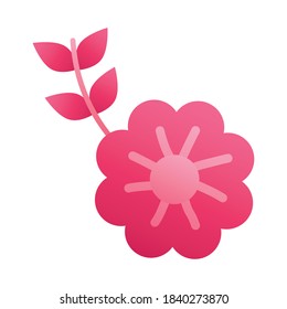 pink flower and leafs silhouette style icon vector illustration design