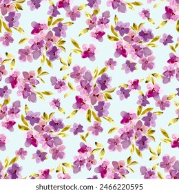 Pink flower and leaves arranged on a soft color background. Seamless floral textile design.