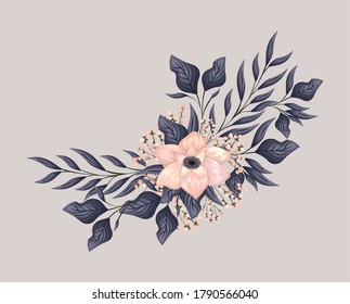 pink flower with leaves painting design, natural floral nature plant ornament garden decoration and botany theme Vector illustration