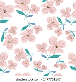 pink flower and leaves seamless pattern