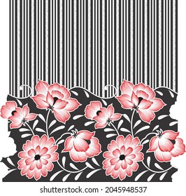 Rosa Blume und Linienmuster für die Innendekoration, Stoffdruck. Papierdruck. Hintergrund. Textur. Kachel. Vorhangdesign. Grenznutzung