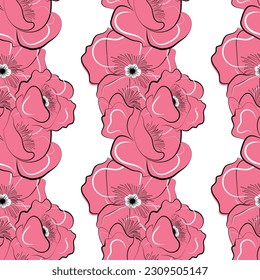 ornamento de patrón sin fisuras de línea de flor rosa, fondo floral de flor