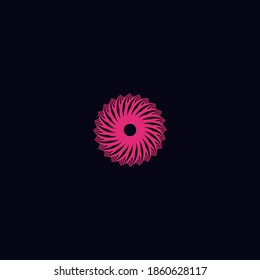 Pink flower logo with dark background