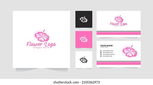 Plantilla de diseño de logotipo de flores rosadas y tarjeta de visita