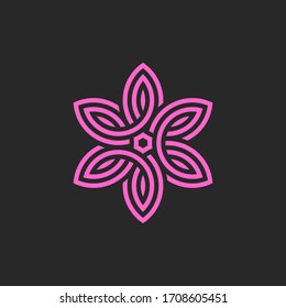Monograma lineal de flor rosa, emblema femenino para salón de spa, yoga o cosméticos, motivos florales de tejido de líneas finas.