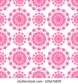 Pink flower mandala seamless pattern.