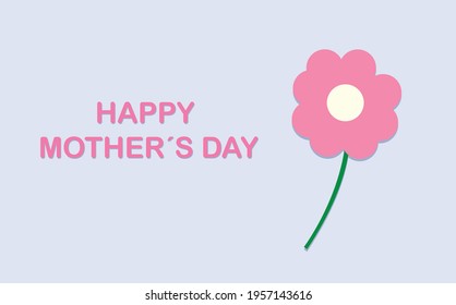 pink flower next to happy mother's day on light blue background