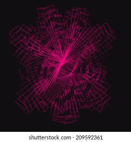 Pink flower on black background, abstract drawing