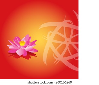 Pink flower on red background, vector illustration.