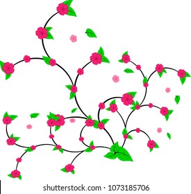 Pink flower on white background isolate vector cute pattern
