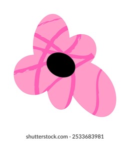 Pink flower on white background. Trendy flat style. Hand drawn illustration. Kids illustration