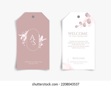 Pink Flower On Pink And White Wedding Gift Card Or Thank You Card, Wedding Tag, Gift Tag With Front Side And Backside. Nature Theme Wedding Card. Nature Cover. Wedding Tag Card Template.