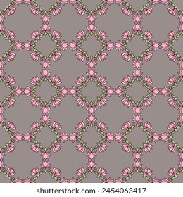 Pink flower ornament pattern. Wallpaper in the style of Baroque. A seamless vector background. Geometric leaf ornament. Oriental style damask floral tile modern lux fabric design textile, all over 