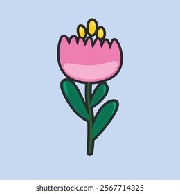 pink flower with outline in flat vector design.