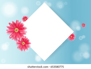 Pink flower and paper greeting card.  Vector illustration 
