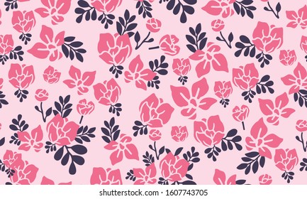 Pink flower pattern background for valentine, with leaf flower decor.