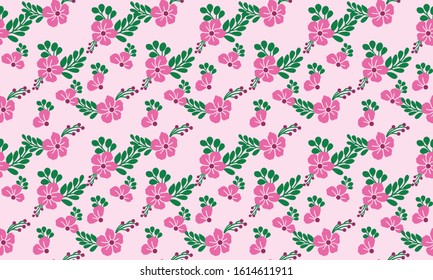 Pink flower pattern background for valentine, with simple leaf and flower decor.