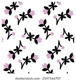 pink flower pattern and black leaves