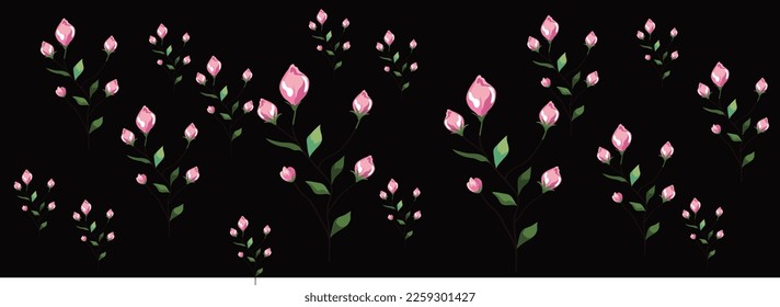 pink flower pattern design with black background design . eps