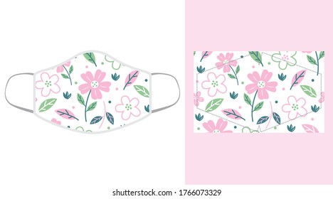 Pink flower pattern graphic design vector illustration ready for print on mouth mask.