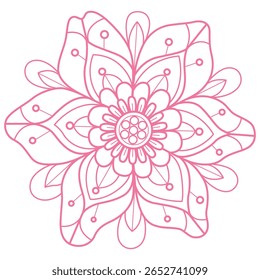 Pink flower pattern hand drawn for adult coloring book