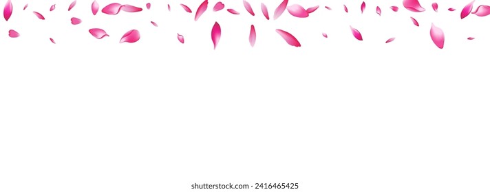 Pink Flower Petal Vector Panoramic Background. Color Floor Peach Petal Texture. Apple Petal Floral Card. Air Cherry Petal Banner.