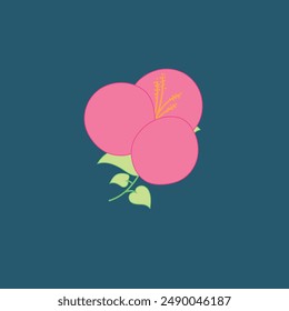 pink flower with pistil and cute leaves, isolated, flat