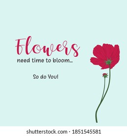 pink flower quote for girls with green isolated background. Use this to spread love and kindness.