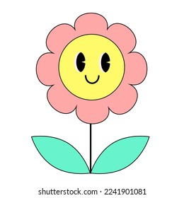 pink flower in retro style with eyes