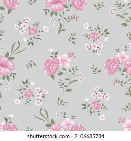 pink flower seamless pattern on grey background