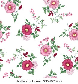 pink flower seamless pattern on white background