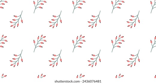 Pink Flower seamless Pattern on white background. Spring floral repeating design for print. Flat summer vector texture. Botanical minimalistic ornament. Nature background for textile and wrapping