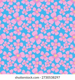 Pink Flower Seamless Pattern on Blue Background