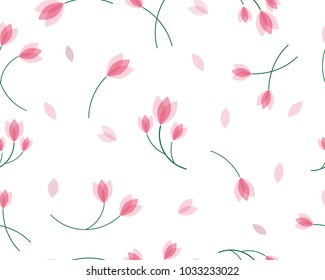 Pink flower seamless pattern vector isolated on white background