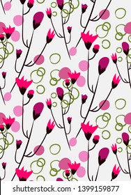 pink flower seamless pattern vector floral design primitive scandinavian