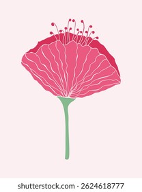 Pink flower silhouette, poppy. Floral element design for wedding, valentines day, congratulations, birthday. Isolated on white background.