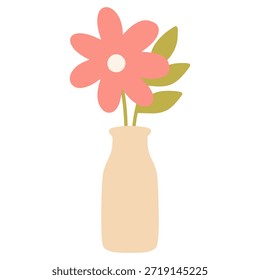 Flor rosada en Ilustración vectorial de florero simple para el concepto del día de la madre