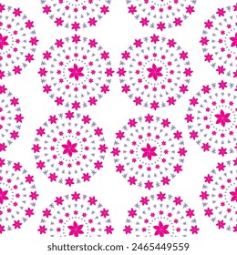Pink flower touch with blue leaf shape border and circle design. 